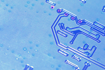 Electronic circuit board close up with copy space for insert text or logo. Business technology concept.