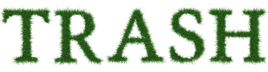 Trash - 3D rendering fresh Grass letters isolated on whhite background.