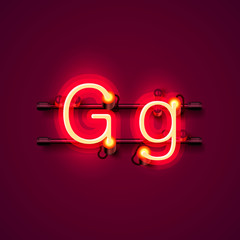 Neon font letter g, art design singboard. Vector illustration
