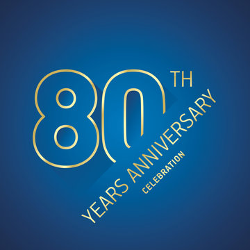 Anniversary 80th years celebration logo gold blue greeting card