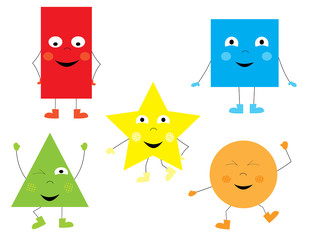 funny learning collection of  dancing happy basic geometric shapes for children / vectors illustration for kids 