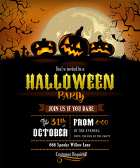 Halloween party invitation with scary pumpkins