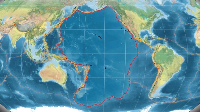 Pacific tectonics featured. Topography. Kavrayskiy VII projection