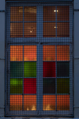 Retro stained glass window with colored panels