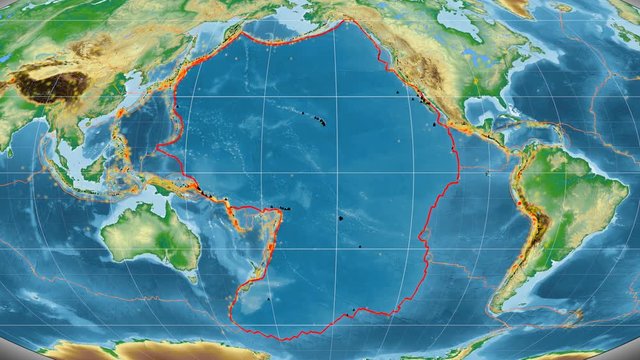 Pacific tectonics featured. Physical. Mollweide projection