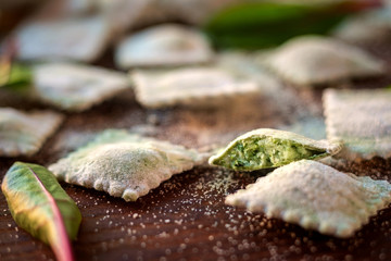 raw ravioli with spinach and ricotta
