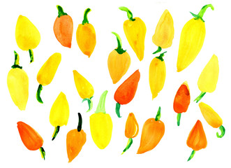 Перец сладкий, желтый, оранжевый на белом фоне, изолированный. Текстура, фон