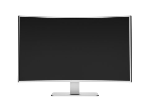 3D Illustration - Silver curved Flat TV on white Background 2