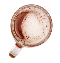 glass of beer isolated on white background. Top view