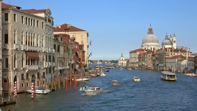 Grand canal and Basilica Santa Maria della Salute, Venice, Italy, 4k
