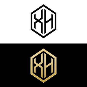 initial letters logo xh black and gold monogram hexagon shape vector