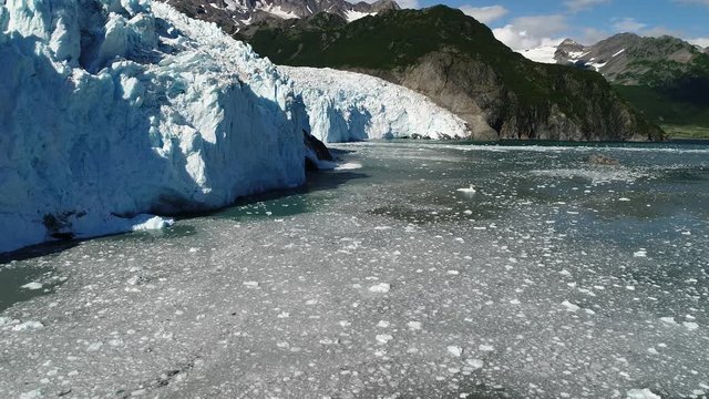 Arial 4k shots of a glacier and it's surroundings in Alaska