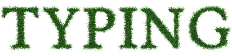 Typing - 3D rendering fresh Grass letters isolated on whhite background.