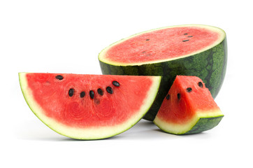 slice and half of watermelon isolate on white background