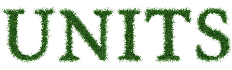 Units - 3D rendering fresh Grass letters isolated on whhite background.