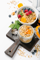 Homemade granola with dried fruit,nuts and berries