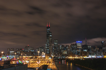 Blurry clouds over Chicago skyline