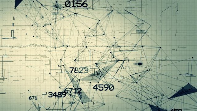 Network / math / numbers / code seamless looping motion background. High quality 3D animation rendered at 16-bit color depth.