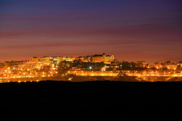 Panoramic view of Santander city from the Bay of Santander in evening. Cantabria, Spain
