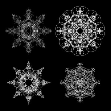 Kaleidoscopic mandala inspired Diwali Om symmetric Indian symbol imitation with yoga circle set. Psychedelic Buddhism, spiritual flash tattoo. Sacred mystic, alchemy or occult geometry symbol vector.