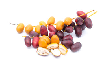 Fresh organic Date Palm ,fruit for Ramadan Kareem to give energy of Muslim isolated on white background