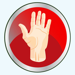 Palm of the person on button