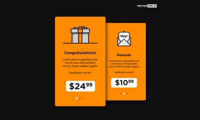 Gift Box Rewards Congratulations Notification Card Template (UI UX Elements User interface Shopping Set for Smartphone And Mobile in Flat Style Design)
