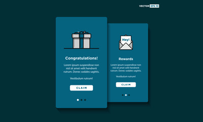 Gift Box Rewards Congratulations Notification Card Template (UI UX Elements User interface Shopping Set for Smartphone And Mobile in Flat Style Design)