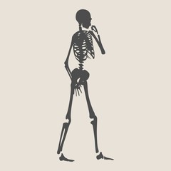 Human skeleton posing. Vector illustration. Halloween party design template