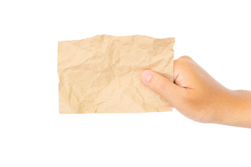 Fototapeta premium close up of a hand holding blank note isolated on white background