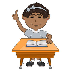 Girl studying with school table cartoon