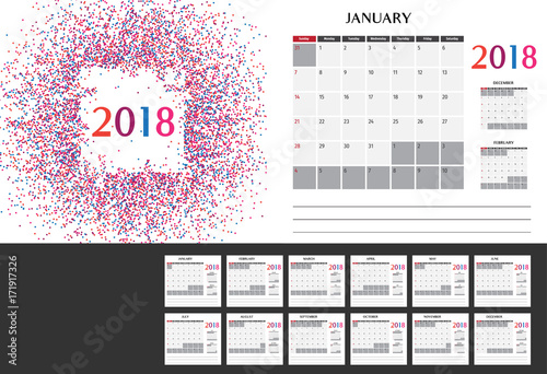year 2018 calendar vector template modern 2018 calendar vector of 12 month in a year