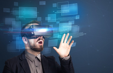 Businessman with virtual reality goggles