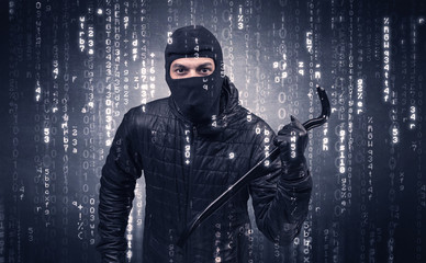 Naklejka premium Burglar in action with encoded concept.