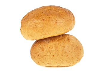 Fototapeta na wymiar Two fresh baked buns on a white background