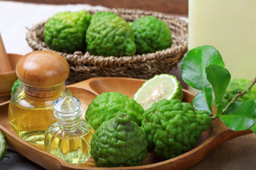 bergamot with aromatic spa of bottles essential oil
