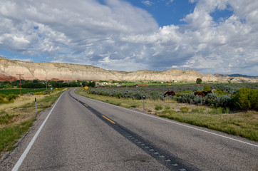 Fototapeta na wymiar Utah State Route 12 passing Paria river valley near Cannonville Garfield county, Utah, California