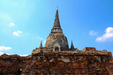 Old pagodas with blue sky / Old pagodas with blue sky in Ayutthaya province, Thailand