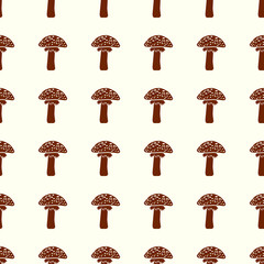 Mushrooms vector illustration on a seamless pattern background