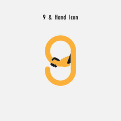 Creative 9- Number icon abstract and hands icon design vector template.Business offer,partnership,hope,support or help concept.Corporate business and industrial logotype symbol.