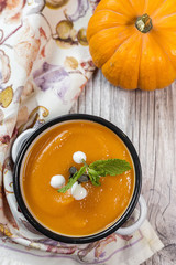 Pumpkin cream on bowl