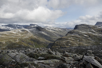 View from the mountain Dalsnibba to the stone tundra