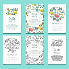 Fototapeta premium Vector set of farm vertical posters in flat linear style