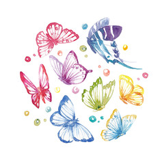 Watercolor butterflies set