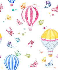 Naklejki  Watercolor air baloon pattern