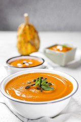 Pumpkin cream on bowl