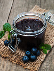 Jar with blueberry jam