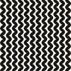 Vertical wavy lines seamless pattern. Vector abstract monochrome geometric striped background. Simple minimalist zigzag texture, bents, waves. Design element for decoration, textile, fabric, bedding