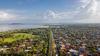 Aerial View Ban Kok Slung Pa Sak Dam Lopburi Thailand Interstitial River