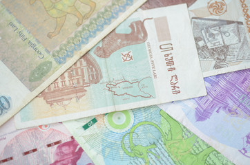 Background of Georgian Lari banknotes close up